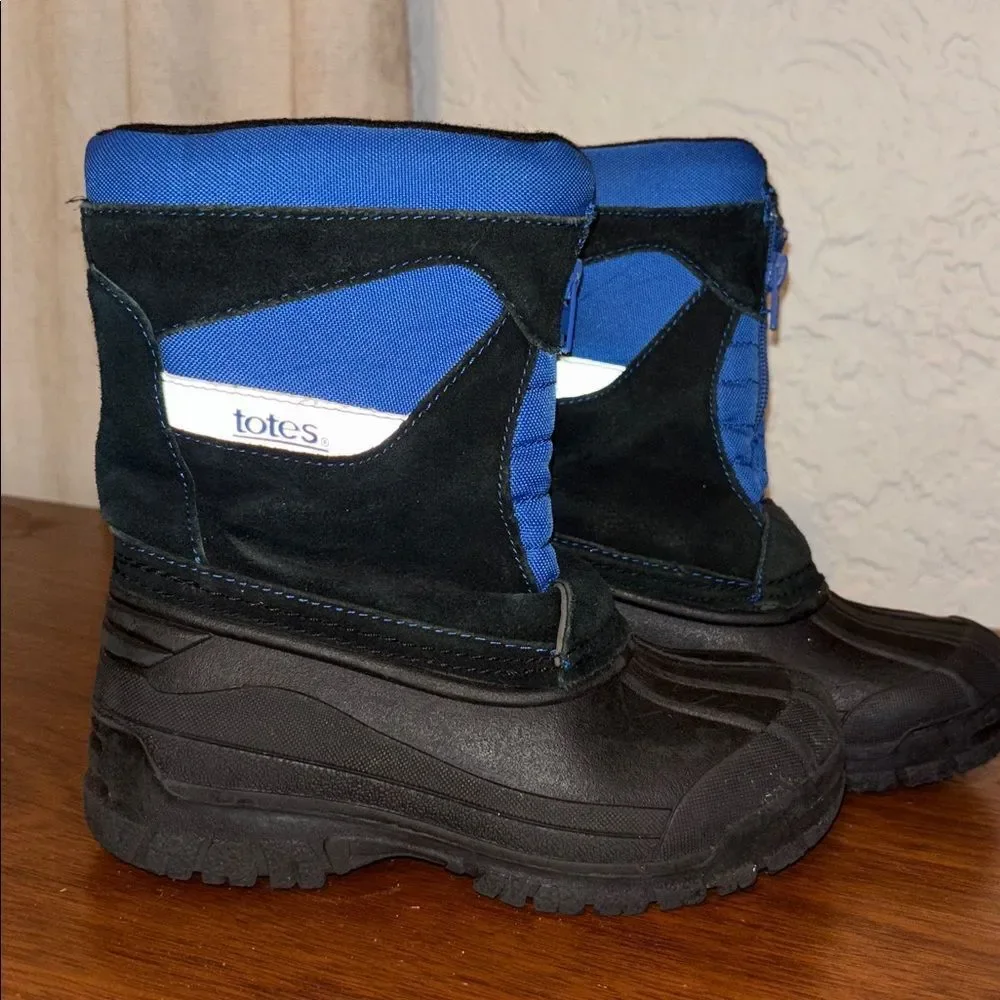 Kid’s Totes Black and Blue Winter Leather Snow Boots Unisex Size 12